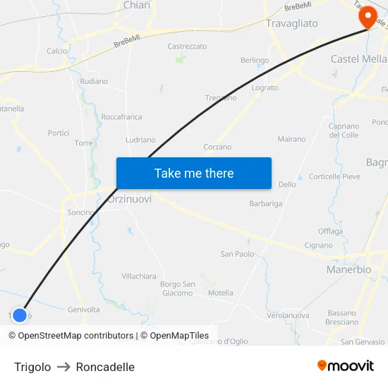 Trigolo to Roncadelle map