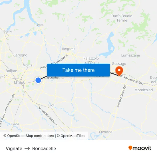 Vignate to Roncadelle map