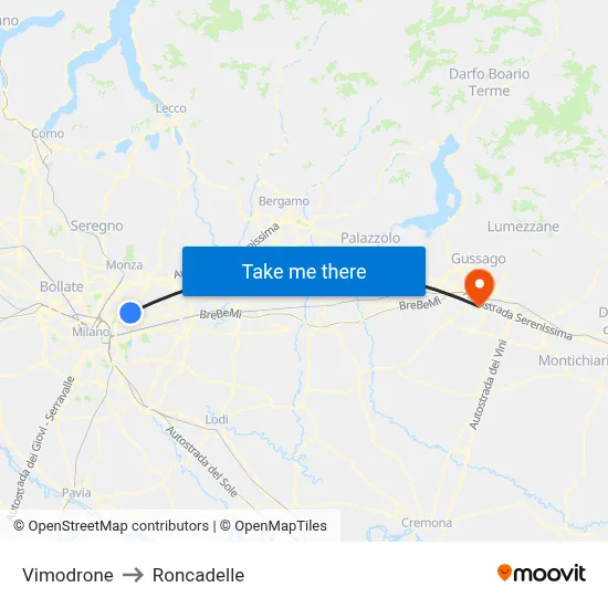 Vimodrone to Roncadelle map