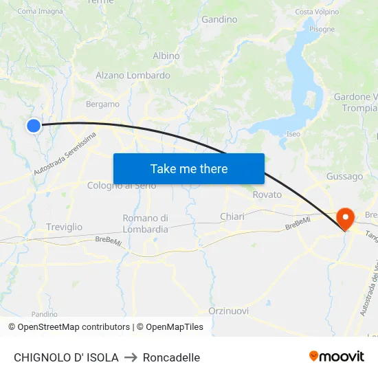 CHIGNOLO D' ISOLA to Roncadelle map