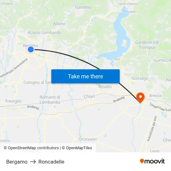 Bergamo to Roncadelle map