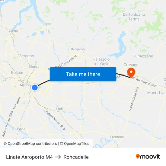 Linate Airport M4 to Roncadelle map