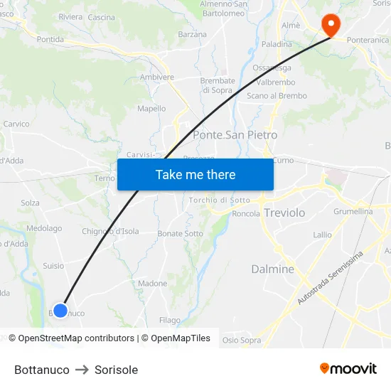 Bottanuco to Sorisole map
