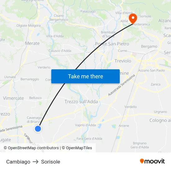 Cambiago to Sorisole map