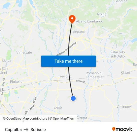 Capralba to Sorisole map
