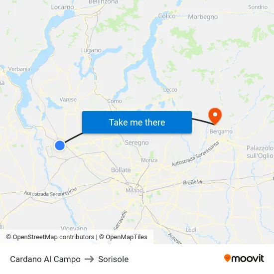 Cardano al Campo to Sorisole map