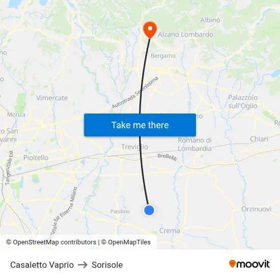 Casaletto Vaprio to Sorisole map