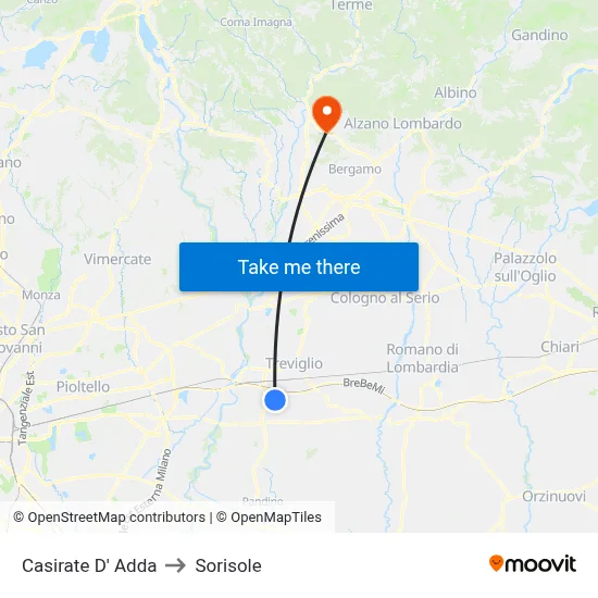 Casirate d'Adda to Sorisole map