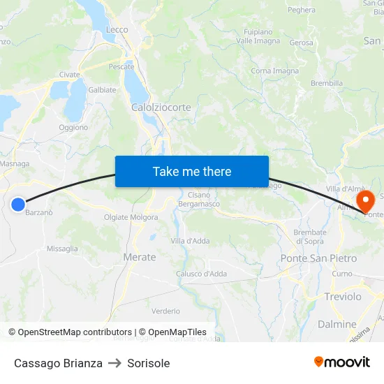 Cassago Brianza to Sorisole map