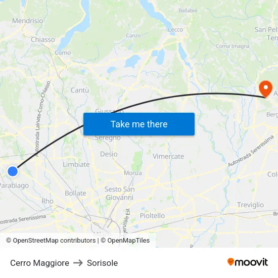 Cerro Maggiore to Sorisole map