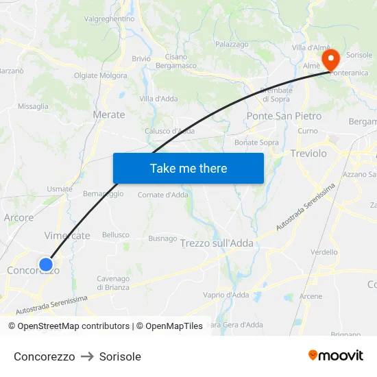 Concorezzo to Sorisole map