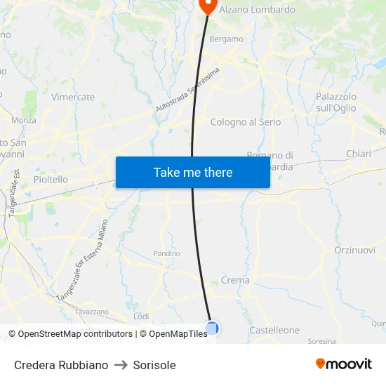 Credera Rubbiano to Sorisole map