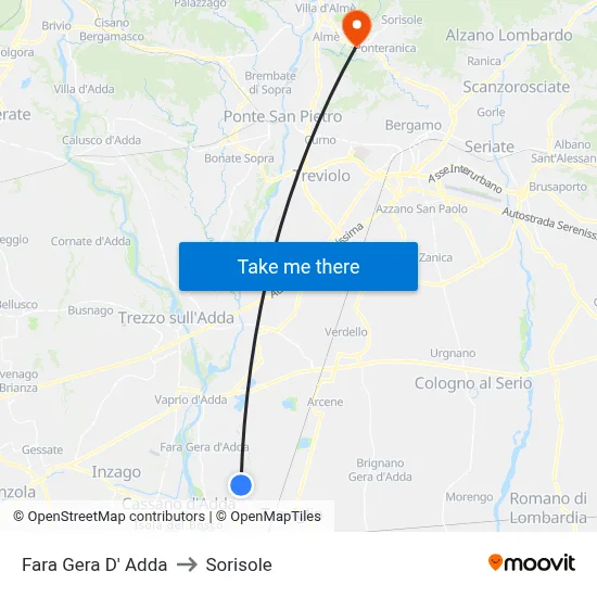 Fara Gera D' Adda to Sorisole map