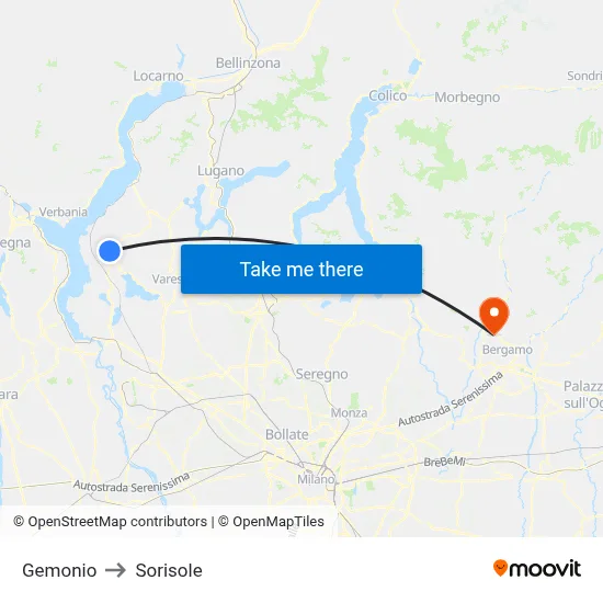 Gemonio to Sorisole map