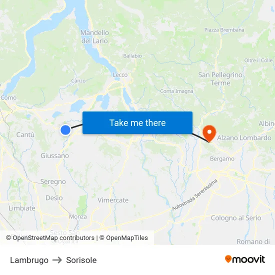 Lambrugo to Sorisole map