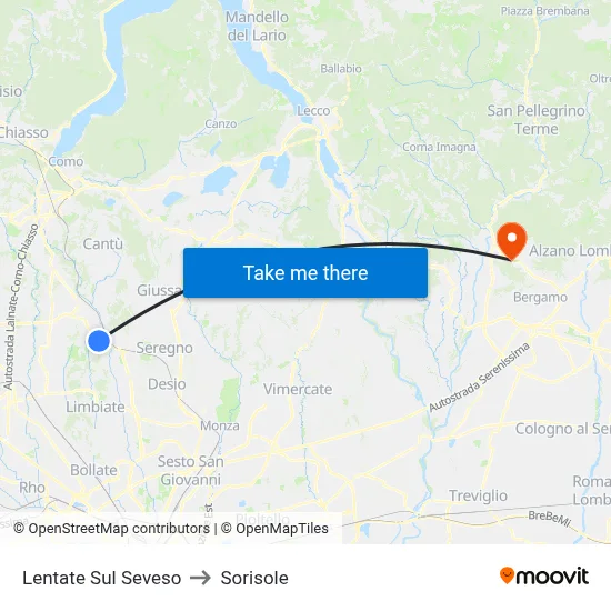 Lentate Sul Seveso to Sorisole map