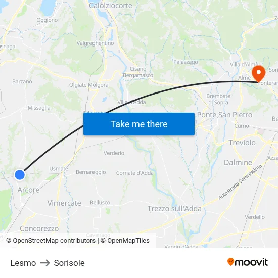 Lesmo to Sorisole map