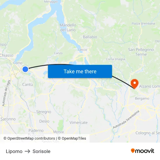 Lipomo to Sorisole map