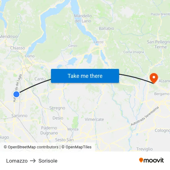 Lomazzo to Sorisole map
