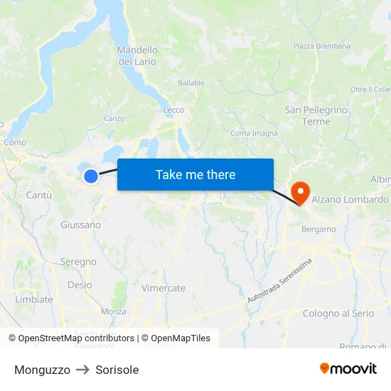 Monguzzo to Sorisole map
