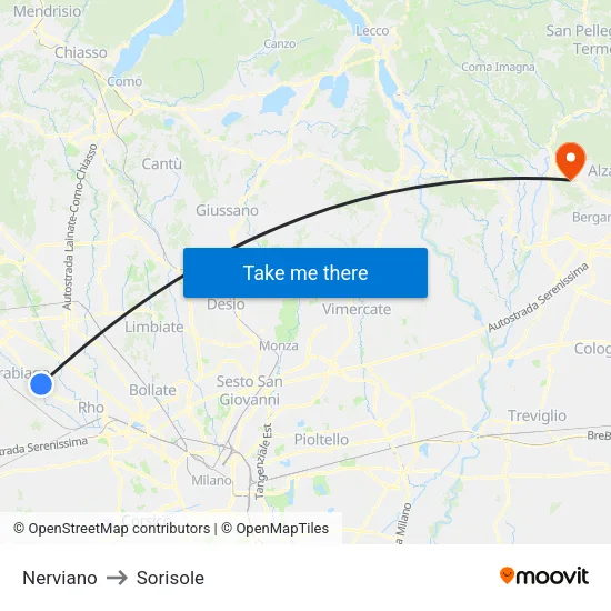 Nerviano to Sorisole map