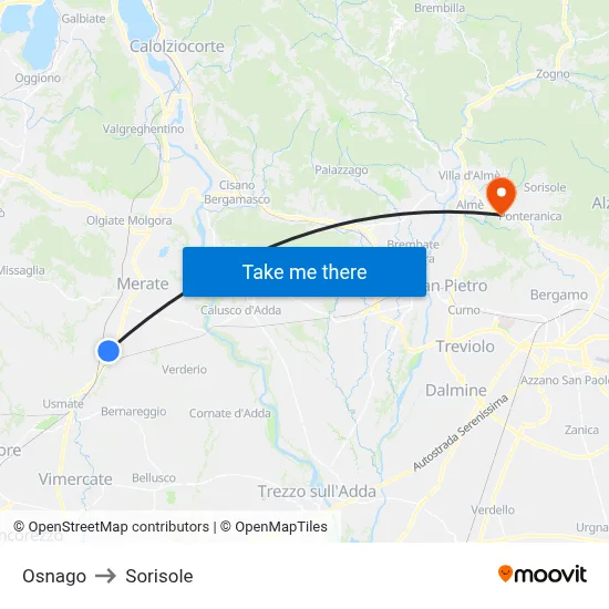 Osnago to Sorisole map