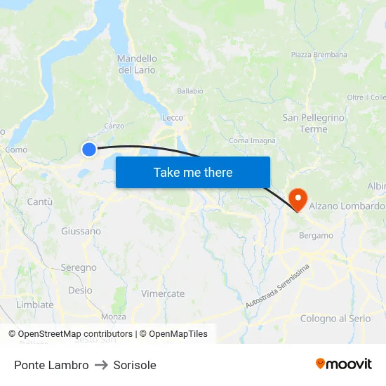 Ponte Lambro to Sorisole map