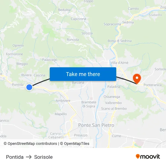 Pontida to Sorisole map