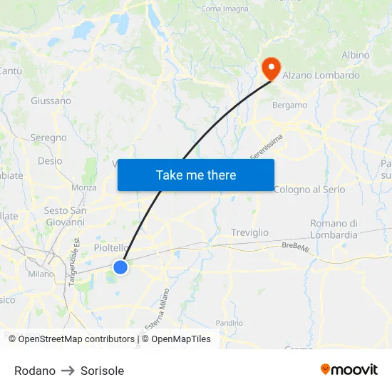 Rodano to Sorisole map