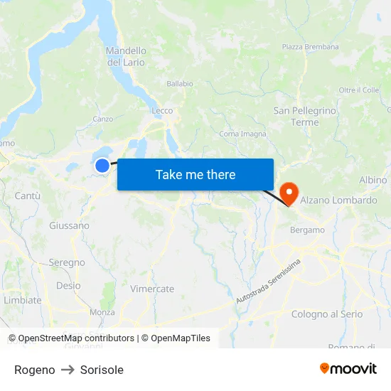 Rogeno to Sorisole map