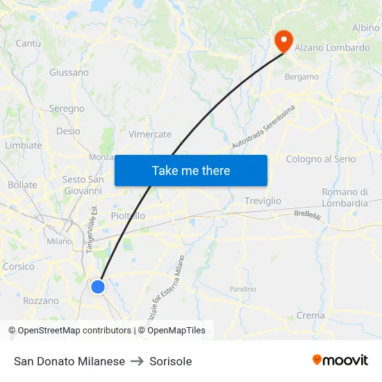 San Donato Milanese to Sorisole map