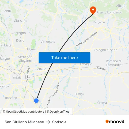 San Giuliano Milanese to Sorisole map