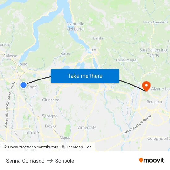 Senna Comasco to Sorisole map