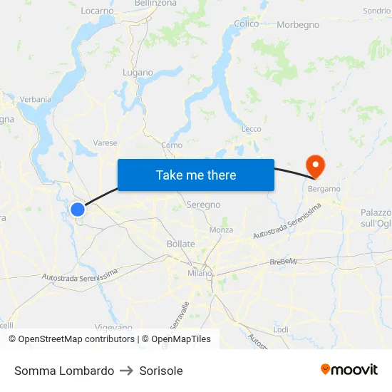 Somma Lombardo to Sorisole map