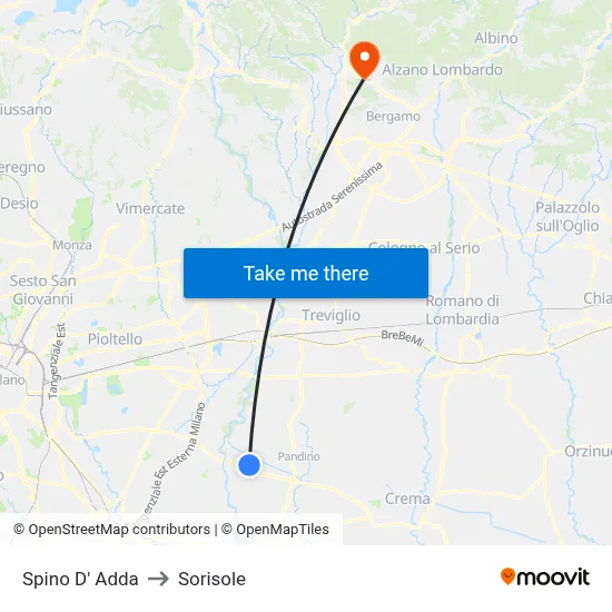 Spino D' Adda to Sorisole map