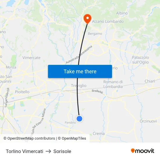 Torlino Vimercati to Sorisole map