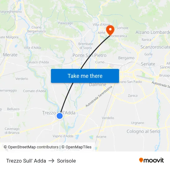 Trezzo Sull' Adda to Sorisole map