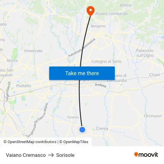 Vaiano Cremasco to Sorisole map