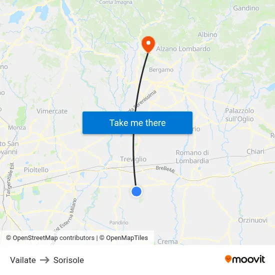 Vailate to Sorisole map