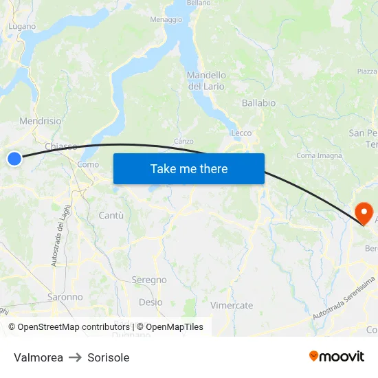 Valmorea to Sorisole map