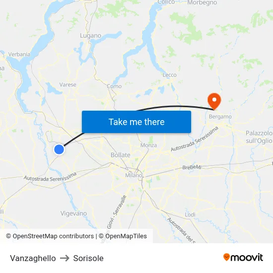 Vanzaghello to Sorisole map