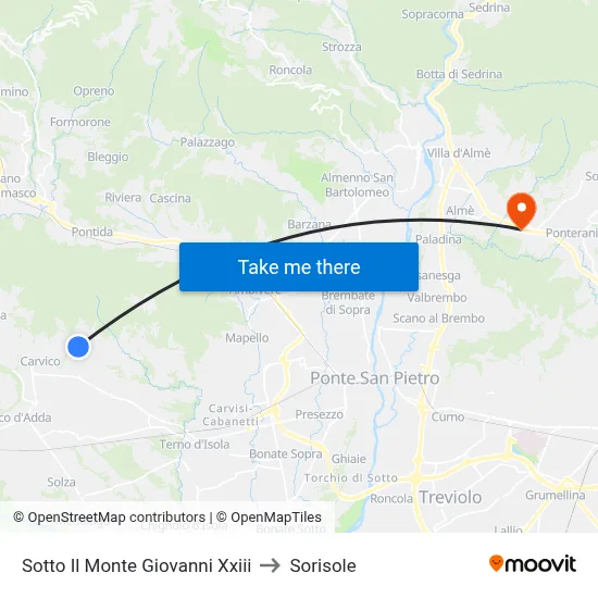 Sotto Il Monte Giovanni Xxiii to Sorisole map