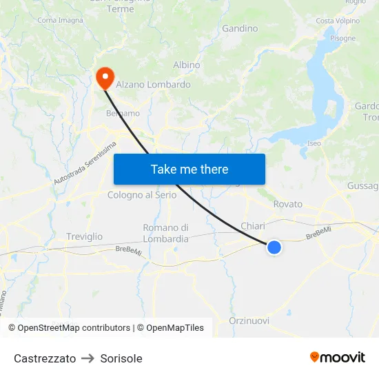 Castrezzato to Sorisole map