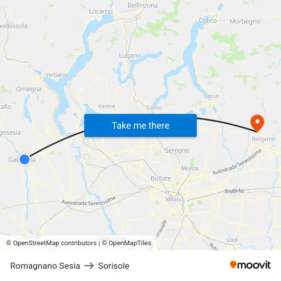 Romagnano Sesia to Sorisole map