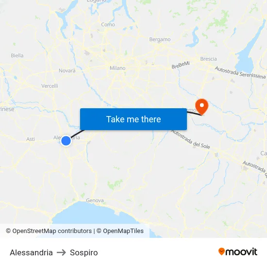 Alessandria to Sospiro map