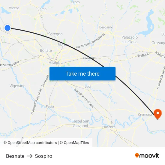 Besnate to Sospiro map