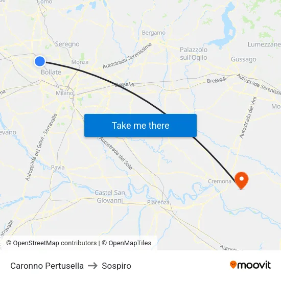 Caronno Pertusella to Sospiro map
