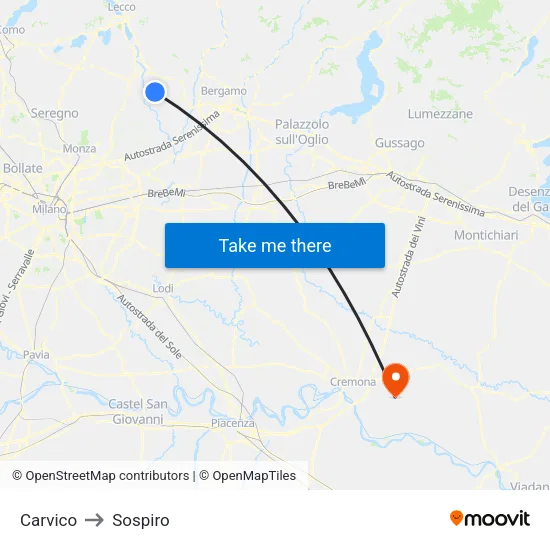 Carvico to Sospiro map