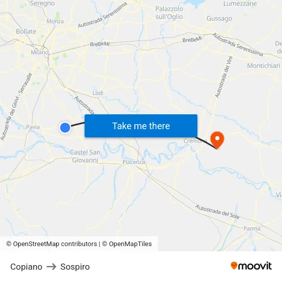 Copiano to Sospiro map