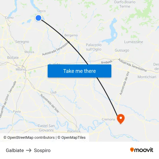 Galbiate to Sospiro map